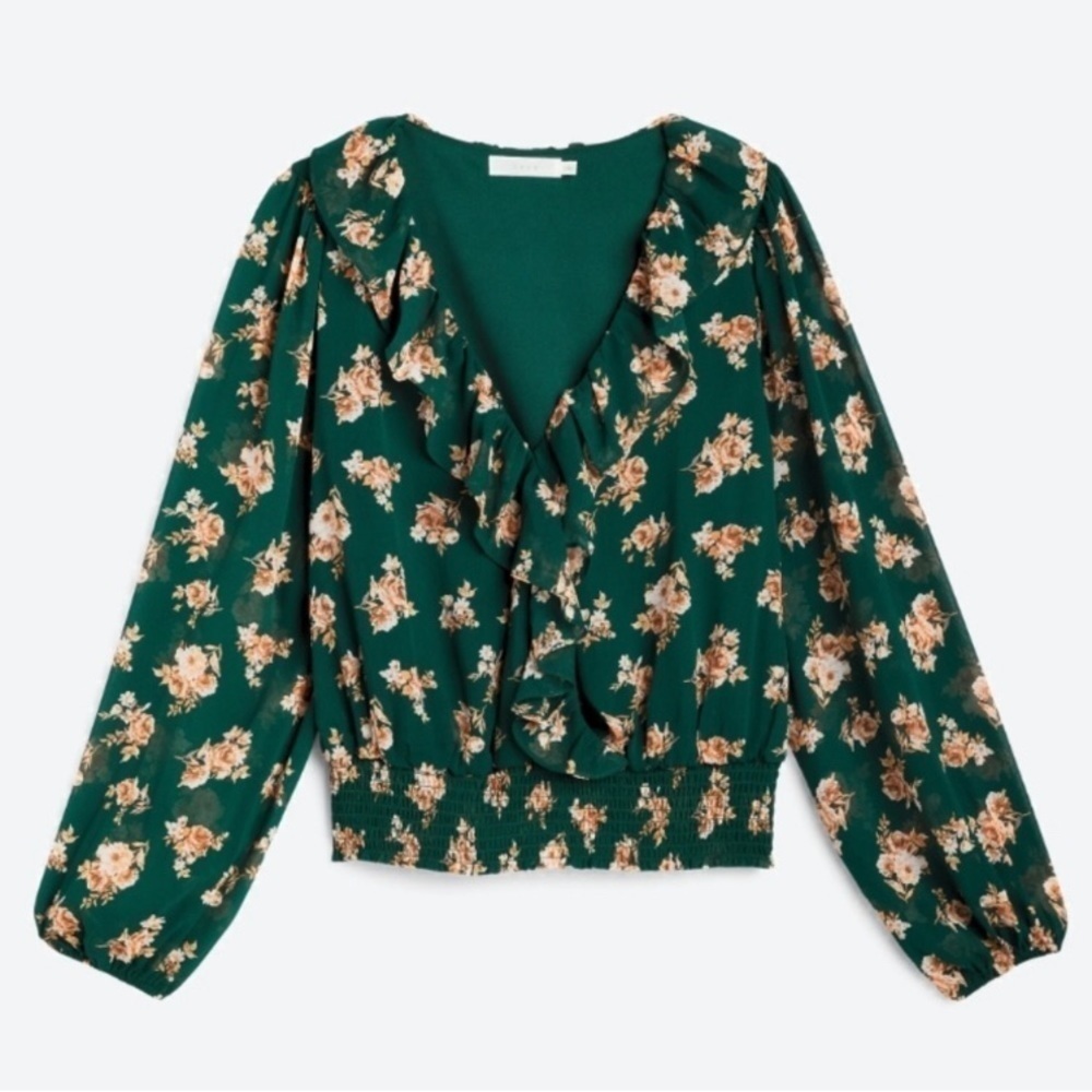 LUSH Raya Peplum Top Dark Green Floral Size XL NWOT